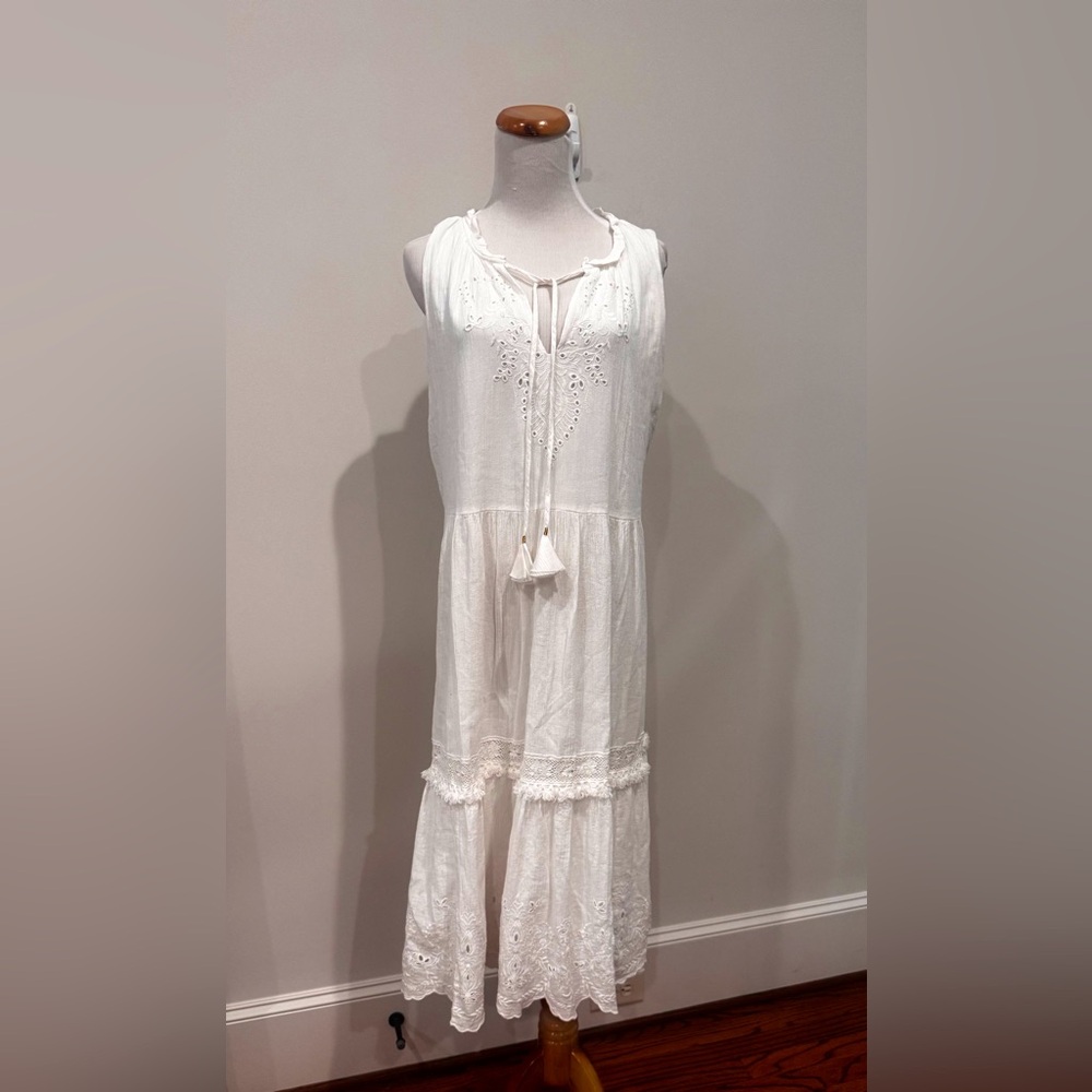 Johnny Was Jade Piper crepe white long maxi embroidered boho dress romantic Sm